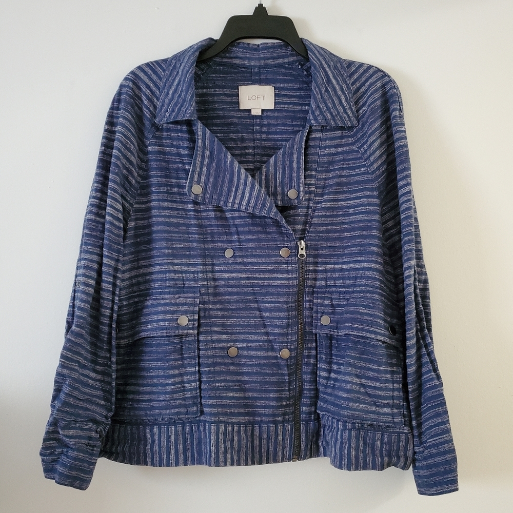 🌹LOFT Navy Striped Moto Jacket